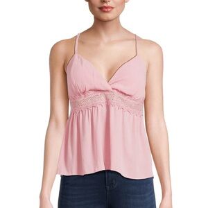 No Boundaries Crochet Woven Cami Top Shirt Dusty Rose